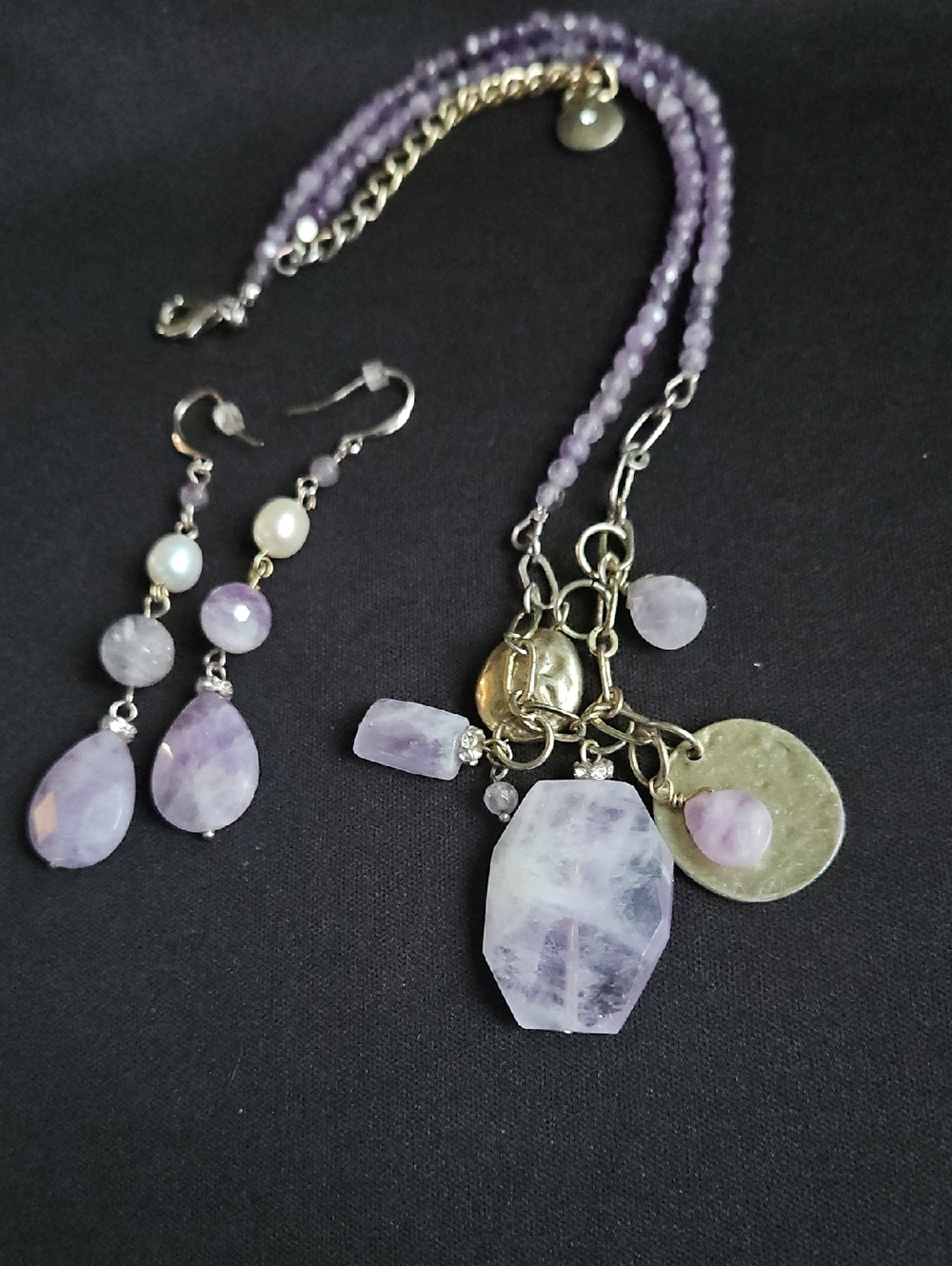 Lavender Amethyst Pendant Necklace and Earrings Set